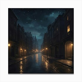 Wet Street At Night City art print Canvas Print