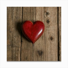 Red Heart On Wooden Background Canvas Print