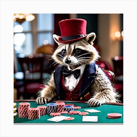 Racoon Top Hat Poker 1 Canvas Print