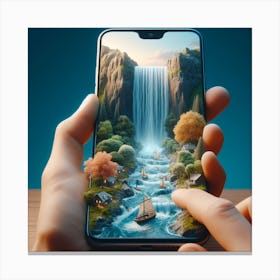 Huawei P20 Pro A smartphone whose screen displays a miniature view of a waterfall. Canvas Print