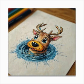 Deer In The Water 18 Canvas Print