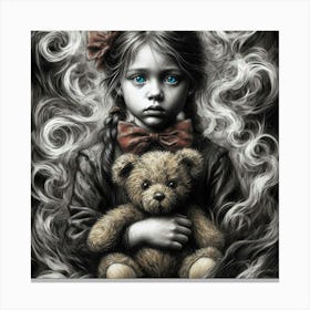 Little Girl With Teddy Bear 3 Canvas Print