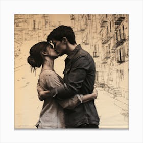  Love and kissing couple Canvas Print