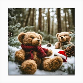 Teddy Bears In The Snow Canvas Print