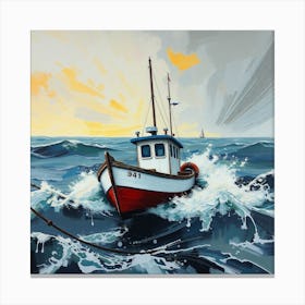 Fishing Boat In Rough Seas Canvas Print