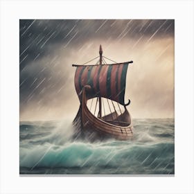 Viking Ship In Stormy Sea Canvas Print
