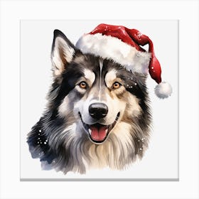 Husky Dog In Santa Hat 4 Canvas Print