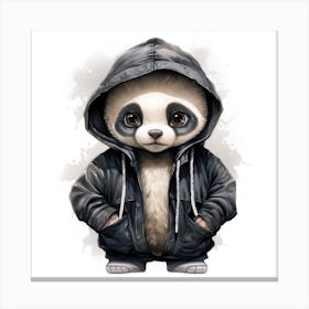 Watercolour Cartoon Panda Bear In A Hoodie 1 Canvas Print