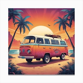 Vw Bus On The Beach Canvas Print