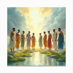 Watercolor The Twelve Olympians In An Ethereal Gathering 1 Canvas Print