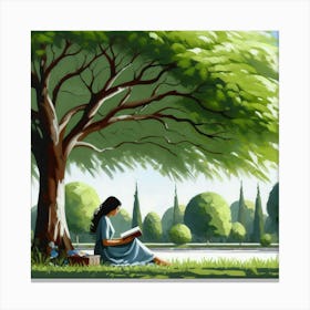 Reading Under A Tree Canvas Print