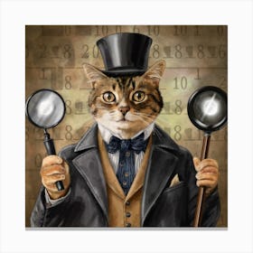 Dapper Detective Cats Print Art - Envision Cats In Sherlock Holmes Attire, Solving Mysteries With Magnifying Glasses Canvas Print