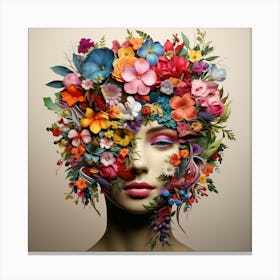 Woman with Colorful Flowers Canvas Print