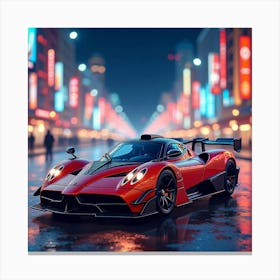 Pagani Zonda F Surrounded By A Colorful Watercolor City Lights Canvas Print