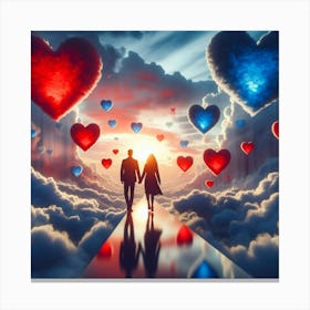 Couple In Love With Hearts In The Sky Canvas Print