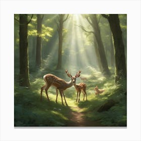 Deer In The Woods paintings art print Canvas Print