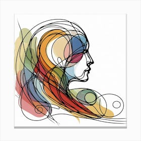 Abstract Human Head In Side View - Color Sketch Drawing Canvas Print