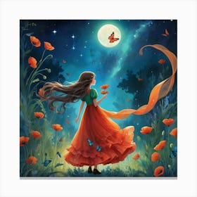 Girl In The Moonlight Canvas Print