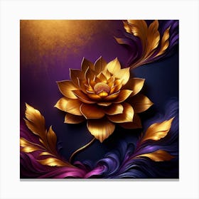 Golden Lotus Flower On Purple Background Canvas Print