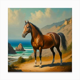Oil Painting of Horse on Beach Canvas Print
