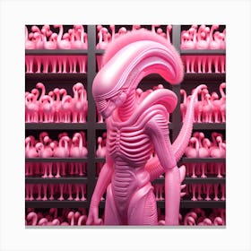 Alien And Flamingos 4 Canvas Print