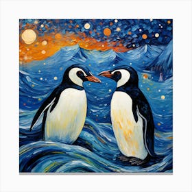 Penguins At Night 2 Canvas Print