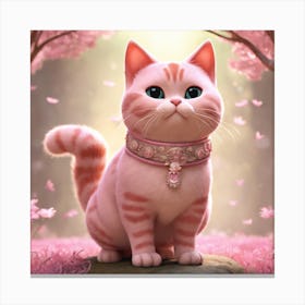 Pink Cat In Cherry Blossoms Canvas Print