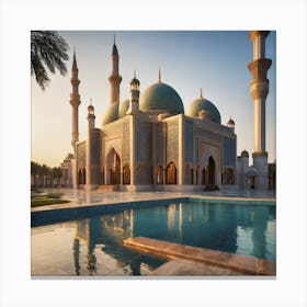 A Grand Mosque with pool Canvas Print