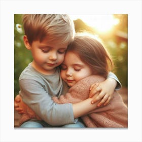 Two Children Hugging Canvas Print