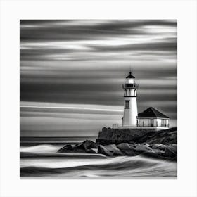 Lighthouse In Black And White Canvas Print