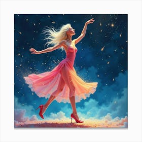 Lady Gaga In Watercolor Stardust, Dancing Under A Night Sky Full Of Comets 1 Canvas Print