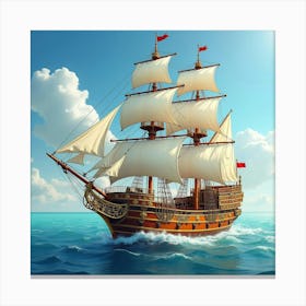 Ornate Royal Ship With Gold Trim Sailing On A Sparkling Ocean 1 Canvas Print