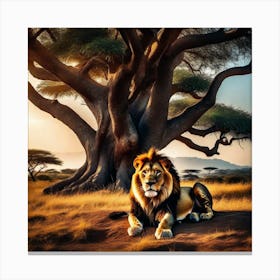 Lion Under The Tree 19 Canvas Print