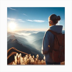 Woman Hiking In The Mountains Canvas Print