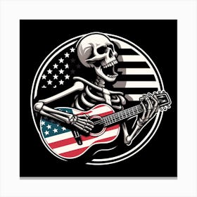 Skeleton Playing Guitar With American Flag Canvas Print