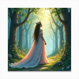 Enchanting Queen In A Watercolor Mystical Forest 1 Canvas Print