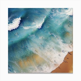 Surfers On The Beach Aerial Canvas Print