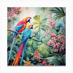 Parrots In The Jungle Canvas Print