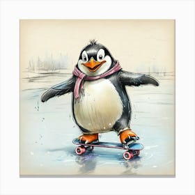 Penguin Skateboarding Canvas Print