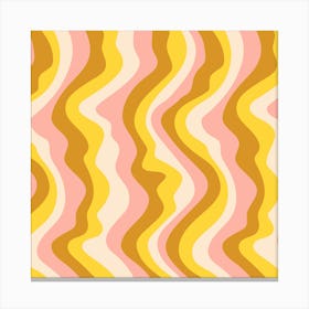GOOD VIBRATIONS Groovy Mod Wavy Psychedelic Abstract Stripes in Sunny Soft Retro Colours Pastel Pink Yellow Sand Cream Canvas Print