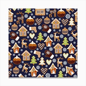 Winter Seamless Patterns With Gingerbread Cookies Holiday Background Canvas Print