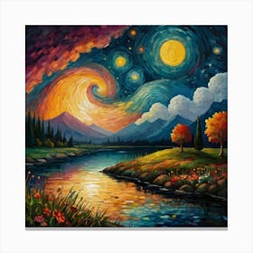 Starry Night Over The River Canvas Print