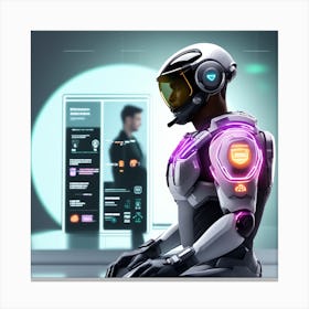 The Image Depicts A Stronger Futuristic Suit For Military With A Digital Music Streaming Display 14 Canvas Print