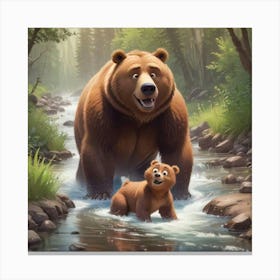 Cartoon Bears In The Woods Canvas Print