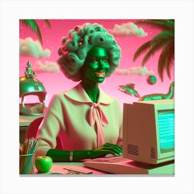 Woman On A Computer Canvas Print
