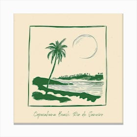 Copacabana Beach, Rio De Janeiro Green Line Art Illustration Canvas Print