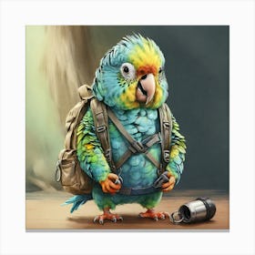 Parrot With Backpack 3 Canvas Print