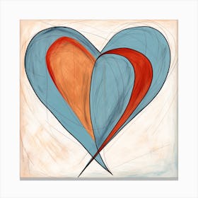 Geometric Doodle Of Orange & Blue Heart 3 Canvas Print