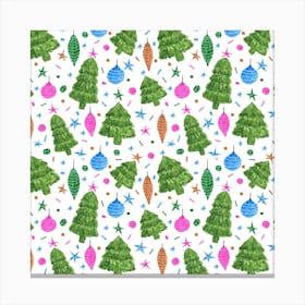 Christmas Trees And Bulbs Pink Blue Green Canvas Print
