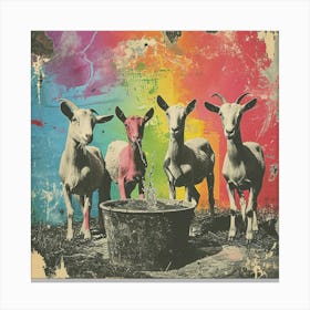 Rainbow Retro Goat Collage 1 Canvas Print
